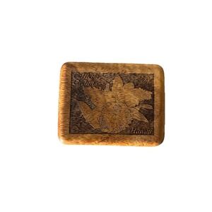 Vintage Hawaiian Koa Wood Trinket Box Design Floral Orchid Etched Design Felt